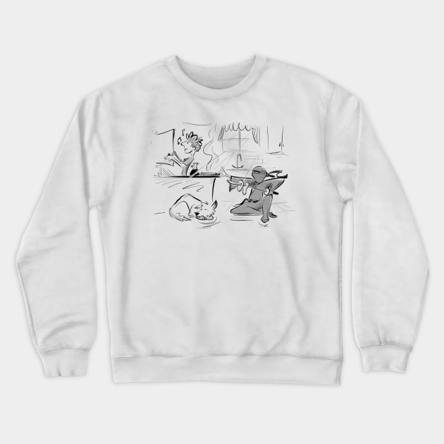 Ninja Stealing Pancakes Crewneck Sweatshirt by Jason's Doodles